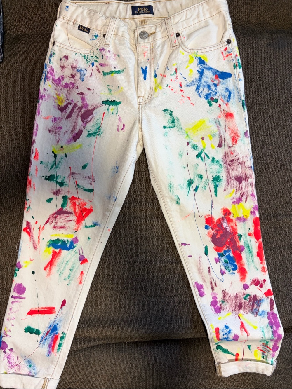Ralph Lauren White Denim Jeans with Multicolor Paint Accents